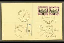 1940 3d On 1½d Black And Purple, SG 130, Horizontal Pair On Neat 1941 "Wells" Envelope Registered MANGAIA To England. Fo - Cook