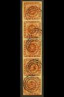 1858 4sk Orange-brown (Facit 7a, SG 15, Michel 7a), Fine Used VERTICAL STRIP Of 5, With Full Margins Just Touching At Bo - Autres & Non Classés