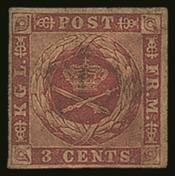 1855 3c Deep Brownish Crimson With Deep Brown Gum, SG 3 (Facit 1c), Never Hinged Mint. Scarce In This Condition. For Mor - Deens West-Indië