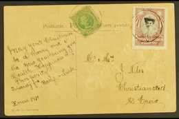 1911 CHRISTMAS SEAL USED ON POSTCARD 1911 Locally Addressed Embossed "Good Wishes" Postcard Bearing 5b Green Frederik VI - Danish West Indies