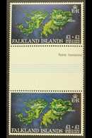 1982 £1+£1 Multicolored, "WATERMARK CROWN TO RIGHT OF CA" Variety, SG 430w, Very Fine Never Hinged Mint Vertical GUTTER  - Falkland Islands