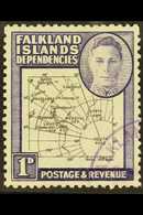 1946-9 1d Black & Violet, EXTRA ISLAND FLAW On Thick & Coarse Map Issue, SG G2aa, Very Fine Used. For More Images, Pleas - Falkland