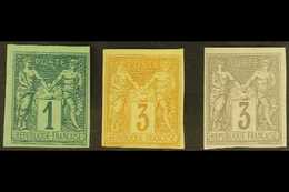 1887 GRANET REPRINTS. 1c Green, 3c Ochre & 3c Grey Types II Imperf 'Granet' Reprints, Mint, All With Four Margins, Fresh - Other & Unclassified