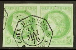 COCHIN CHINA 1876 5c Green, Ceres, Yv 17, Superb Used Horizontal Pair With "Corr. D. Armees 31 Mai 76 Saigon" Octagonal  - Altri & Non Classificati