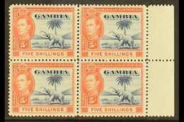 1938-46 5s Blue & Vermillion, SG 160, Never Hinged Mint Marginal Block Of 4 (4) For More Images, Please Visit Http://www - Gambia (...-1964)