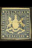 WURTTEMBERG 1859-60 18k Blue Imperf (Michel 15, SG 29), Lightly Used, Margins Brushing The Outer Frame Lines At Left And - Andere & Zonder Classificatie