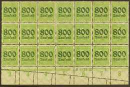 1923 PERFORATION ERROR. 800tsd On 5pf Apple Green (Michel 301, SG 294), Mint Lower Marginal BLOCK Of 21 (7x3) With Han N - Sonstige & Ohne Zuordnung