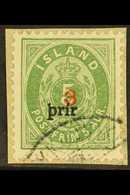 1897 "3" On 5a Green Surcharge Small Letters Perf 12¾ (Facit 34, SG 38, Michel 18 B II), Very Fine Used On Small Piece,  - Andere & Zonder Classificatie