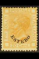 ITALIAN OFFICES IN LEVANT 1878 20c Orange Overprinted "Estero", Sass 11, Very Fine Mint, Large Part Og. Signed Fulpius.  - Altri & Non Classificati