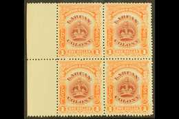 1902-03 $1 Claret & Orange, SG 128, Never Hinged Mint Marginal Block Of 4. Lovely For More Images, Please Visit Http://w - Borneo Del Nord (...-1963)