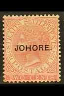 JOHORE 1884 2c Pale Rose Overprinted "Johore", Type 6, SG 6, Very Fine And Fresh Mint, Large Part Og. Scarce Stamp. For  - Andere & Zonder Classificatie