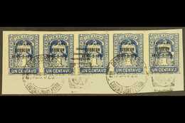 1914 1c Deep Blue Overprinted "Victoria De / TORREON / ABRIL 2-1914", Scott 362, STRIP OF FIVE On Piece, Tied By Ciudad  - Mexico