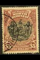 1911 $5 Black And Lake, Arms, SG 182, Very Fine Cds Used. For More Images, Please Visit Http://www.sandafayre.com/itemde - Noord Borneo (...-1963)