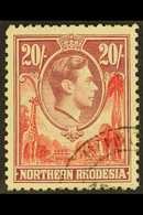 1938 20s. Carmine-red And Rose-purple, SG 45, Fine Cds Used.  For More Images, Please Visit Http://www.sandafayre.com/it - Northern Rhodesia (...-1963)