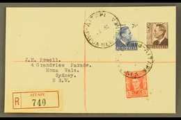 1952 (May) Neat Registered Envelope To England, Bearing Australia KGVI 2½d (2) And 7½d Tied AITAPE Cds's, Sydney Transit - Papoea-Nieuw-Guinea