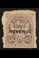 REVENUE STAMPS 1907 "REVENUE" Overprinted £10 Lilac, Barefoot 22, Used With "BSAC" Perfin. For More Images, Please Visit - Altri & Non Classificati