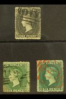 1872-5 1d Black, 6d Dull Blue-green & 6d Deep Blue-green, Wmk Small Star, Perf. About 15, SG 18/19, 19b, Good To Fine Us - St.Vincent (...-1979)