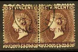 1892 5d On 4d Chocolate, SG 59, Superb Used Horizontal Pair With Central Cds Cancel. For More Images, Please Visit Http: - St.Vincent (...-1979)