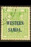 1945 - 1953 £3 Green Postal Fiscal, On Wiggins Teape Paper, SG 213, Very Fine Used. Scarce Stamp. For More Images, Pleas - Samoa (Staat)