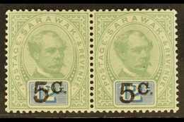 1889 5c On 12c Green And Blue (thick Overprint With Stop After C), SG 26, Superb Mint Horizontal Pair. For More Images,  - Sarawak (...-1963)