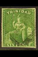 1859 6d Yellow- Green Pin-perf 12½, SG 35, Very Fine Used, Pin-perfs On Both Vertical Sides And Trimmed (probably At The - Trinidad & Tobago (...-1961)