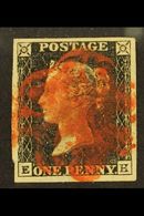 1840 1d Black 'EH', SG 2, Used With 4 Large Margins & Bright Red Slightly Over-inked MC Cancel. Small Thin. For More Ima - Unclassified