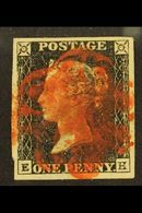 1840 1d Black 'EH', SG 2, Used With 4 Large Margins & Bright Red Slightly Over-inked MC Cancel. Small Thin. For More Ima - Ohne Zuordnung