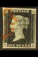 1840 1d Black 'GK' Plate 3, SG 2, Used With 4 Margins And Small Part Red MC Cancellation. For More Images, Please Visit  - Non Classés