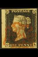 1840 1d Black 'GA' Plate 1a, SG 2, Used With 4 Small To Huge Margins Including Part Sheet Margin At Left, Cancelled By P - Unclassified