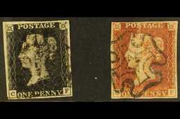 1840/41 MATCHED PAIR 1840 1d Black "C-F" Plate 8 & 1841 1d Red-brown "C-F" Plate 8, Both With Black Maltese Cross Cancel - Ohne Zuordnung