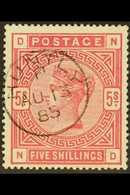 1883-84 5s Crimson On White Paper, Anchor Wmk, SG 181, Very Fine Used With Neatly "Huntly" (Aug 1885) Cds. Lovely For Mo - Other & Unclassified