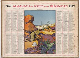Calendrier 1939 Almanach Des Postes Et Des Telegraphes Illustré Chasseur Lion En Afrique + Foire Marché Du Lot - Grossformat : 1941-60