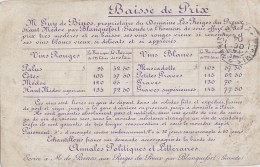 Blanquefort 33 - Viticulture Vin Domaine Les Reiges Du Preux - Tarif 1904 - Blanquefort