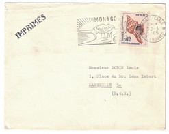 1965 - ENVELOPPE TARIF IMPRIMÉS AFFRANCHIE À 12c (COQUILLAGE) Pour MARSEILLE FRANCE De MONTE CARLO MONACO TABORY - Covers & Documents