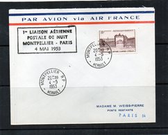 1ere Liaison Aérienne De Nuit Montpelier-Paris 04/05/1953 - 1960-.... Cartas & Documentos