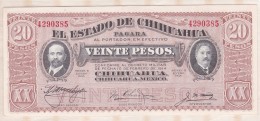 EL ESTADO DE CHIHUAHUA 20 Pesos 1915, Série K ,N° 4290385 , NEUF - Mexique