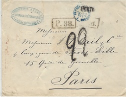 1869- Cover From St Petersbourg  To Paris - P. 38  +French Rating 22 Black -  + PORTO - Lettres & Documents