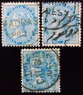 BRITISH INDIA 1873 1/2a Queen Victoria DIE-II Used 3 Stamps - 1858-79 Compañia Británica Y Gobierno De La Reina