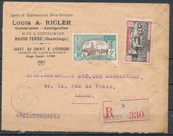 Guadeloupe YT 104 + 108 Sur Lettre Recommandée De Basse-Terre Pour Reims En 1938 - Brieven En Documenten