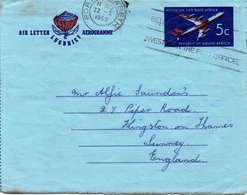 SOUTH AFRICA 1969 Air Letter Used From Port Elizabeth To Kingston-on-Thames England - Aéreo