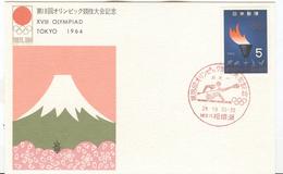 JAPAN Olympic Card With Olympic Stamp And Brown Olympic Canoo Cancel Of Tokyo Olympic Village - Kanu