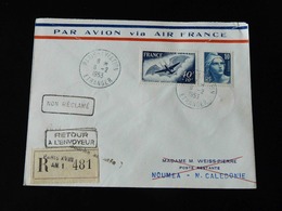 LETTRE RECOMMANDEE  AIR FRANCE  -   FRANCE - NOUVELLE CALEDONIE  - CACHET  SOUCHE ANNOTEE - NON RECLAME - - 1927-1959 Briefe & Dokumente