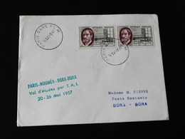 LETTRE PARIS - NOUMEA - BORA - BORA  VOL D'ETUDES PAR T. A. I.   1957 - 1927-1959 Briefe & Dokumente