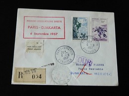 LETTRE RECOMMANDEE PAR PREMIERE LIAISON AERIENNE PARIS - DJAKARTA  - 1957 - NON RECLAME - CACHET RETOUR - - 1927-1959 Lettres & Documents