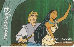 PASS-µ-DISNEY-DISNEYLAND PARIS-1996-POCAHONTAS-ADULTE-V°VGS SE 00131-vertical A Droite-VALIDE 1 JOUR SAISON BASSE-TBE - Disney-Pässe