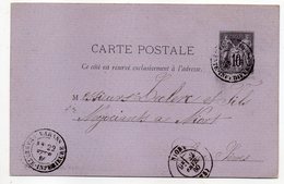 1880--entier Carte Postale  SAGE 10c Noir -cachet MARANS-Charente Maritime- NIORT -Deux-Sèvres - Standard- Und TSC-AK (vor 1995)