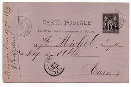 1879--entier Carte Postale  SAGE 10c Noir -cachet MAGNAC-LAVAL-Haute Vienne--ALBI-Tarn- - Cartes Postales Types Et TSC (avant 1995)