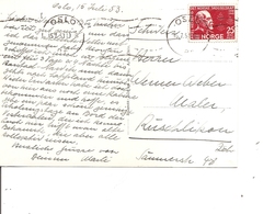 Norvège ( CP De 1953 De Oslo Vers La Suisse à Voir) - Cartas & Documentos