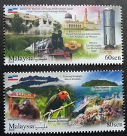 Malaysia Tourist Destinations Sabah 2018 Train Monkey Bird Mosque Island Marine Coral Mountain Tower Flag (stamp) MNH - Malaysia (1964-...)