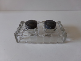 ENCRIER DOUBLE EN VERRE ET METAL 14.5 X 7.5 X 4 CM  490 GR - Calamai